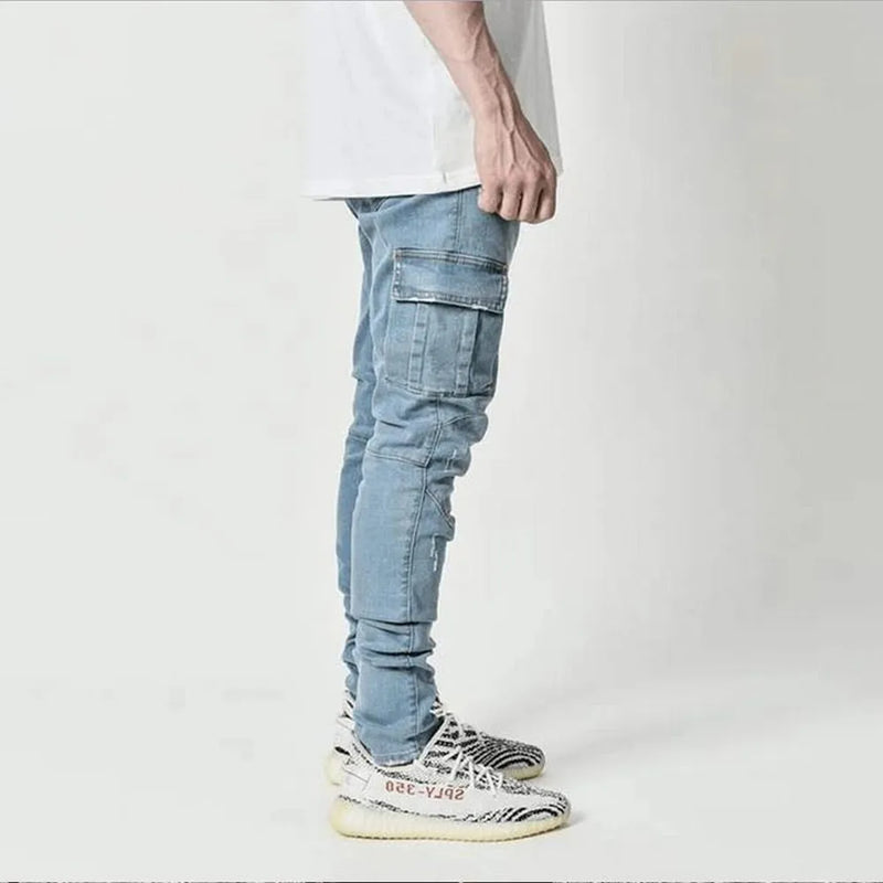 Jeans Elástico Homens Denim Calças Joggers