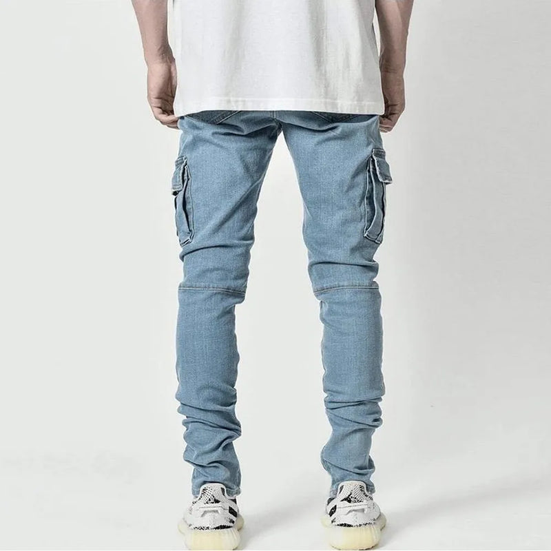 Jeans Elástico Homens Denim Calças Joggers