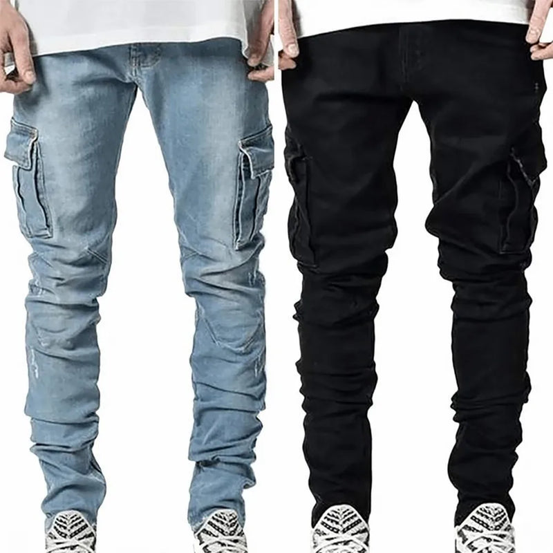 Jeans Elástico Homens Denim Calças Joggers