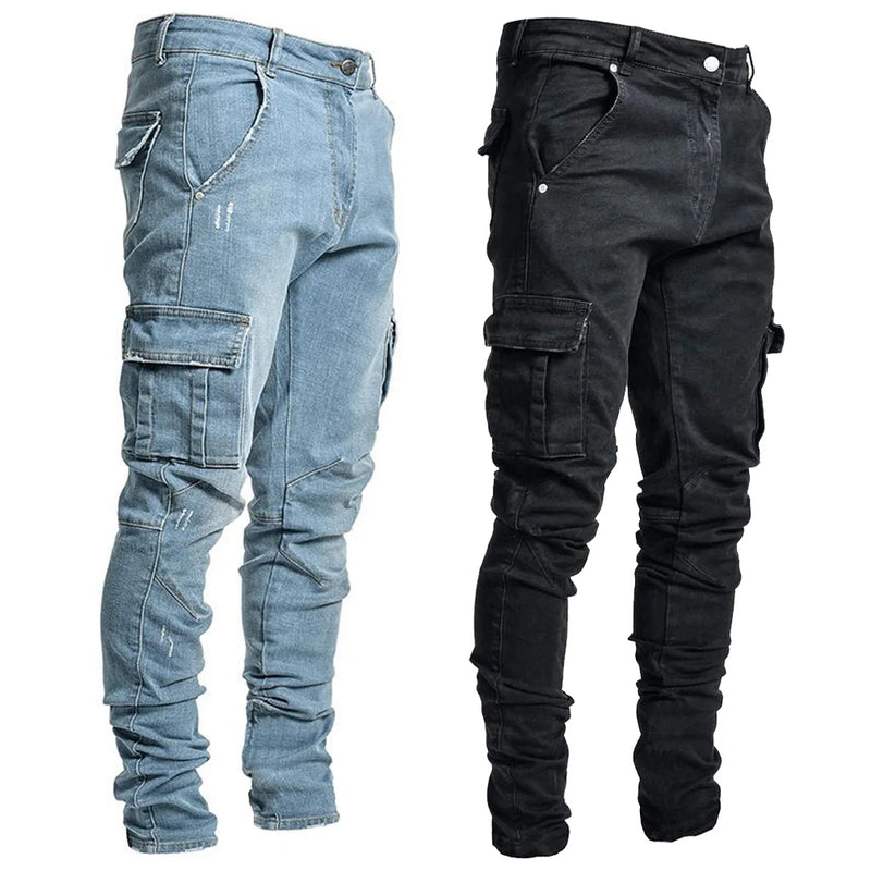 Jeans Elástico Homens Denim Calças Joggers